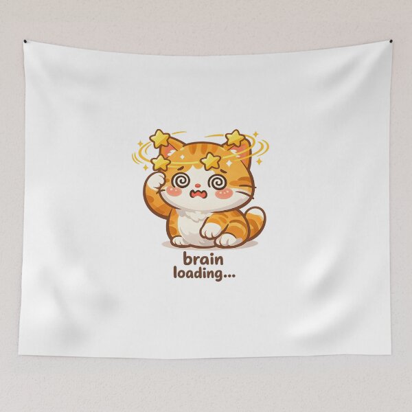 Item preview, "Brain Loading..." | Cute Dazed Cat & Relatable Procrastination Art designed and sold by Naviora.