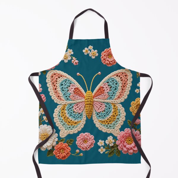 Item preview, Retro Crochet-Style Butterfly Floral Print on Blue Shapes Mania designed and sold by Shapes-Mania.