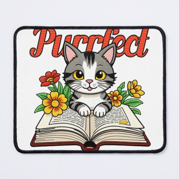 Item preview, Purrfect Cat – Whimsical Bookworm Kitten & Flowers Art designed and sold by GenZFashion000.
