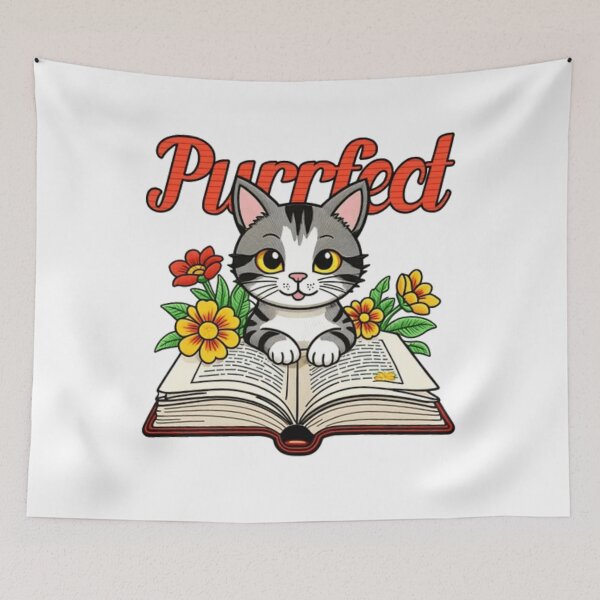 Item preview, Purrfect Cat – Whimsical Bookworm Kitten & Flowers Art designed and sold by GenZFashion000.