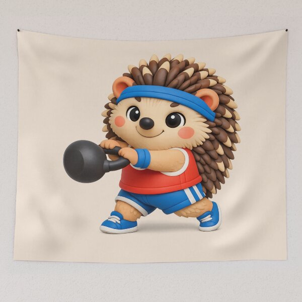Item preview, Cute Hedgehog Kettlebell Workout | Kawaii Gym Animal 3D CGI Fitness Design designed and sold by Moons Studio.