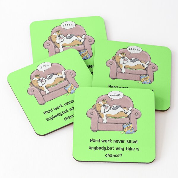 Item preview, Funny Couch Potato Bulldog Sleeping with Remote and Chips Cartoon designed and sold by UrbanPopDesigns.