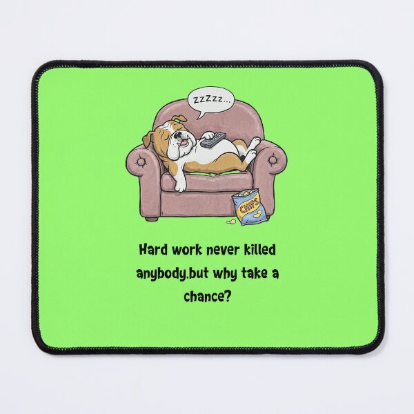 Item preview, Funny Couch Potato Bulldog Sleeping with Remote and Chips Cartoon designed and sold by UrbanPopDesigns.