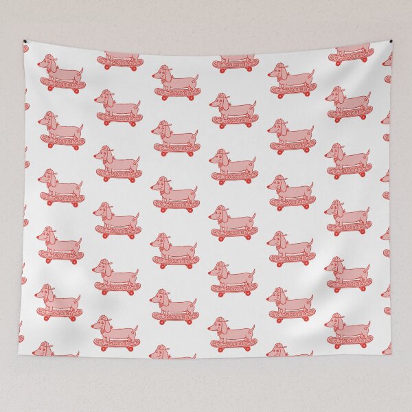 Item preview, Red Dachshund Dog on Skateboard designed and sold by Yellowriversss.