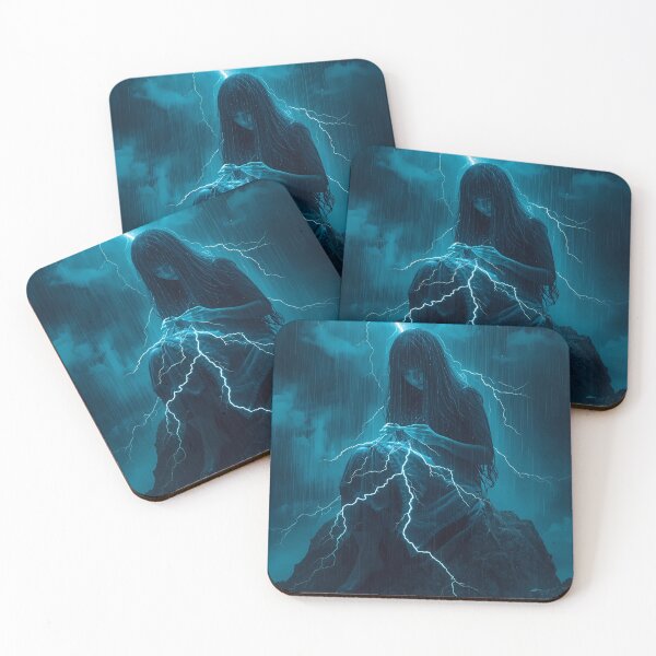 Item preview, The Lightning Weaver - Surreal Girl Stitching Storm Clouds in the Rain designed and sold by UnRealS.