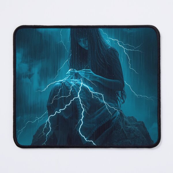 Item preview, The Lightning Weaver - Surreal Girl Stitching Storm Clouds in the Rain designed and sold by UnRealS.