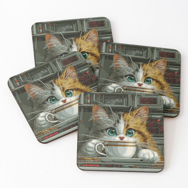 Item preview, Cute Half Orange Half Grey Cat Drinking Coffee Retro 2D Style Design designed and sold by Meow-Attitude.