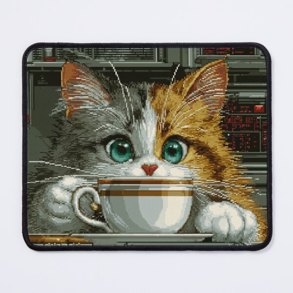 Item preview, Cute Half Orange Half Grey Cat Drinking Coffee Retro 2D Style Design designed and sold by Meow-Attitude.