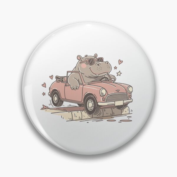 Item preview, Hippo Driving Pink Car Pocket Creatures Cute Animal designed and sold by Panom Suavichien.