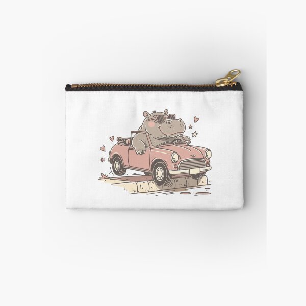 Item preview, Hippo Driving Pink Car Pocket Creatures Cute Animal designed and sold by Panom Suavichien.