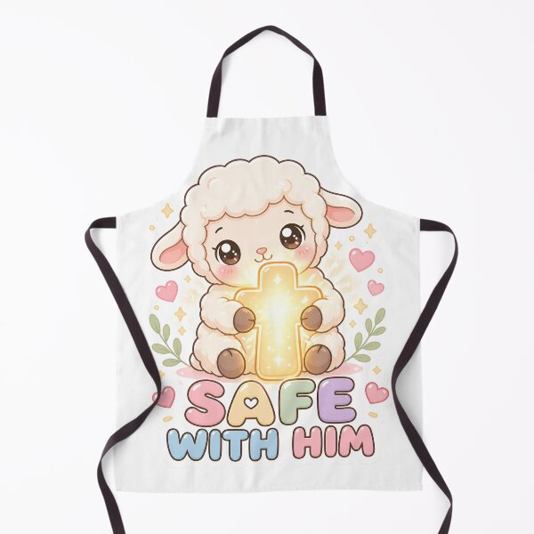 Item preview, Cute Christian Lamb “Safe With Him” Kawaii Faith Design Pastel Aesthetic Jesus Comfort Religious Gift designed and sold by JB-squared Design.