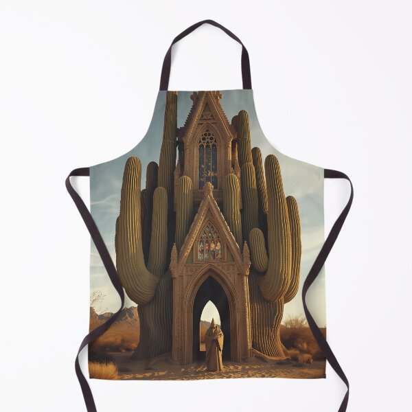 Item preview, Gothic Cactus Cathedral - Surreal Desert Sanctuary with Cloaked Monk Art designed and sold by UnRealS.