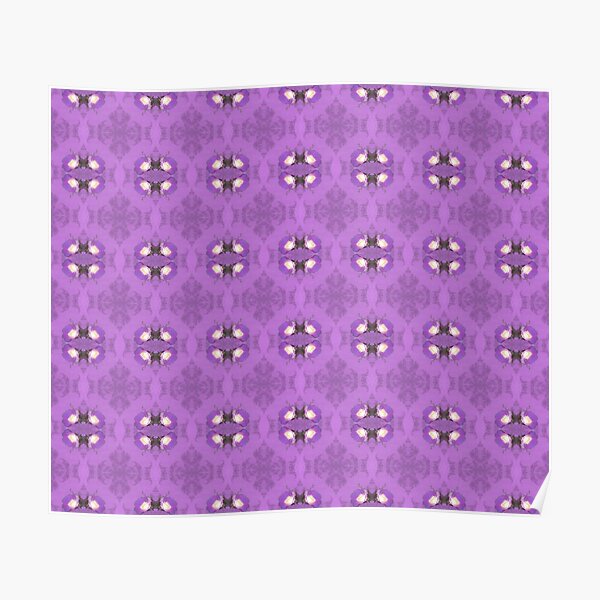 elegant curling fern, old fashioned rose pattern on purple Poster