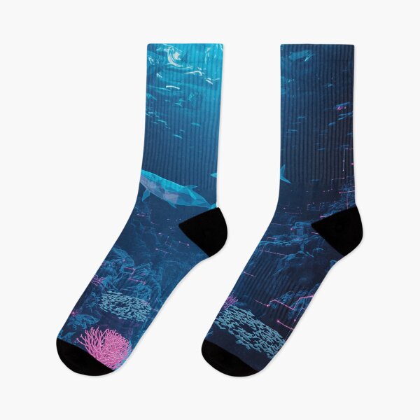 Item preview, Digital Ocean Shower Curtain – Futuristic Neon Sea Life Art designed and sold by Luminous Wilds.