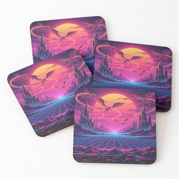 Item preview, Synthwave Fantasy Curtain – Neon Retro Landscape Home Decor designed and sold by Luminous Wilds.