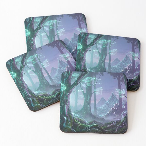 Item preview, Futuristic Forest Curtain – Neon Tech Nature Landscape Decor designed and sold by Luminous Wilds.