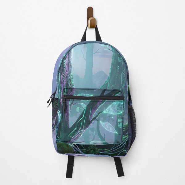 Item preview, Futuristic Forest Curtain – Neon Tech Nature Landscape Decor designed and sold by Luminous Wilds.
