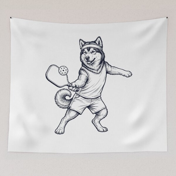 Item preview, Vintage Alaskan Malamute Playing Pickleball Player Dog Lover designed and sold by DoodleTortle.