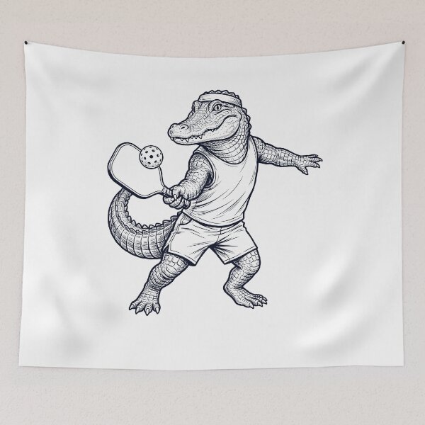 Item preview, Caimán vintage jugando pickleball, amante de los animales designed and sold by DoodleTortle.