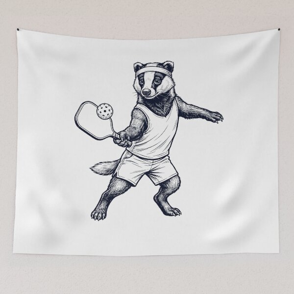 Item preview, Vintage Badger Playing Pickleball Player Animal Lover designed and sold by DoodleTortle.
