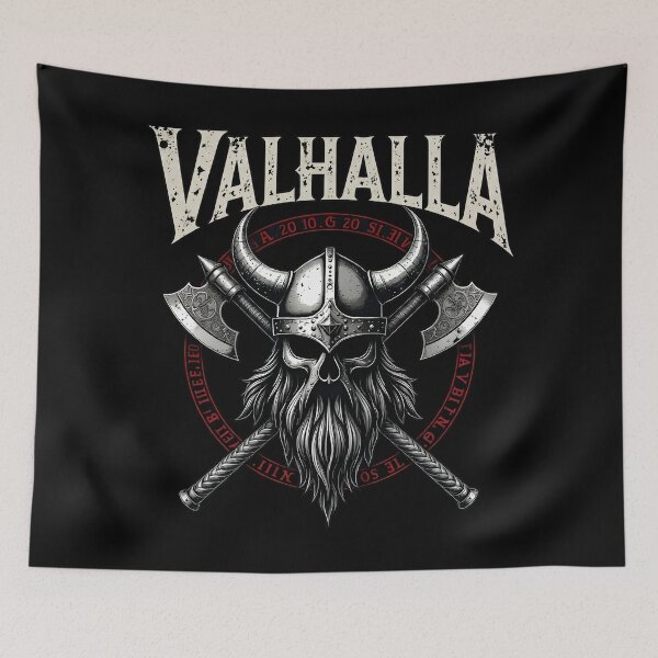 Item preview, Valhalla Viking Warrior Skull with Crossed Battle Axes designed and sold by BluecidDesign.