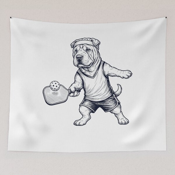 Item preview, Vintage Chinese Shar Pei Playing Pickleball Player Dog Lover designed and sold by DoodleTortle.