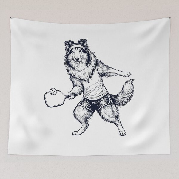 Item preview, Vintage Collie Playing Pickleball Player Dog Lover designed and sold by DoodleTortle.