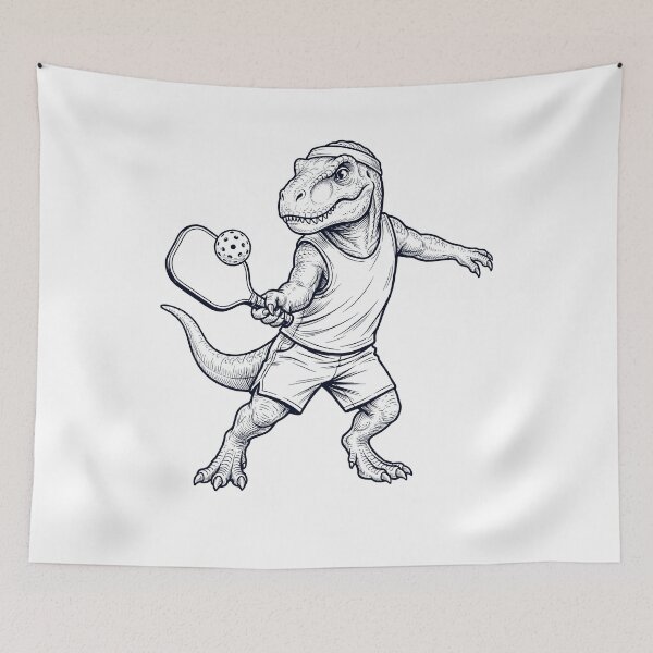 Item preview, Vintage Dinosaur Playing Pickleball Player Animal Lover designed and sold by DoodleTortle.