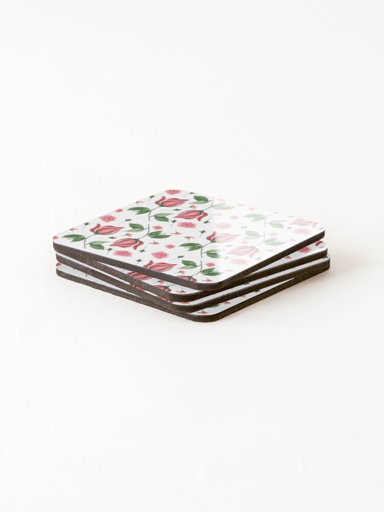 Thumbnail 4 of 5, Coasters (Set of 4), Watercolour Roses Pattern designed and sold by LLilyArt.