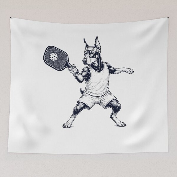 Item preview, Vintage Doberman Pinscher Playing Pickleball Player Dog Lover designed and sold by DoodleTortle.