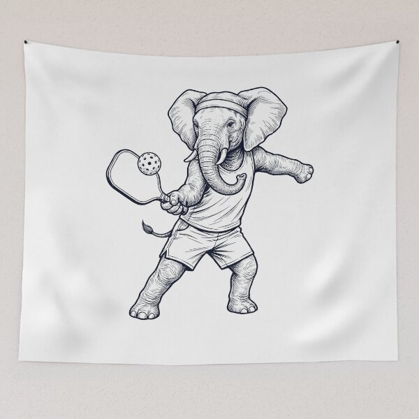 Item preview, Vintage Elephant Playing Pickleball Player Animal Lover designed and sold by DoodleTortle.