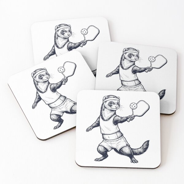 Aperçu de l'œuvre Furet vintage jouant au pickleball, joueur d'animaux, amoureux des animaux créée et vendue par DoodleTortle.