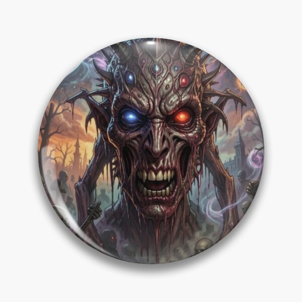 Item preview, Epic Demon Lord with Glowing Eyes Rising in a Dark Fantasy Cemetery Under Twin Moons designed and sold by FotoworldEdel.