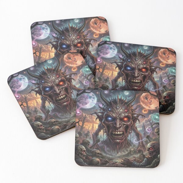 Item preview, Epic Demon Lord with Glowing Eyes Rising in a Dark Fantasy Cemetery Under Twin Moons designed and sold by FotoworldEdel.