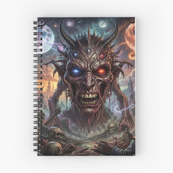 Item preview, Epic Demon Lord with Glowing Eyes Rising in a Dark Fantasy Cemetery Under Twin Moons designed and sold by FotoworldEdel.