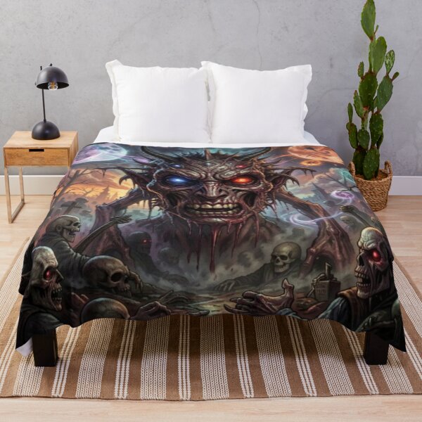 Item preview, Epic Demon Lord with Glowing Eyes Rising in a Dark Fantasy Cemetery Under Twin Moons designed and sold by FotoworldEdel.