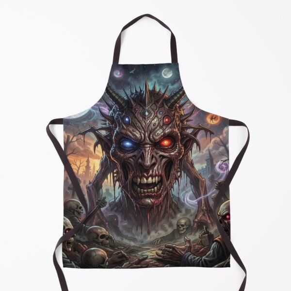 Item preview, Epic Demon Lord with Glowing Eyes Rising in a Dark Fantasy Cemetery Under Twin Moons designed and sold by FotoworldEdel.