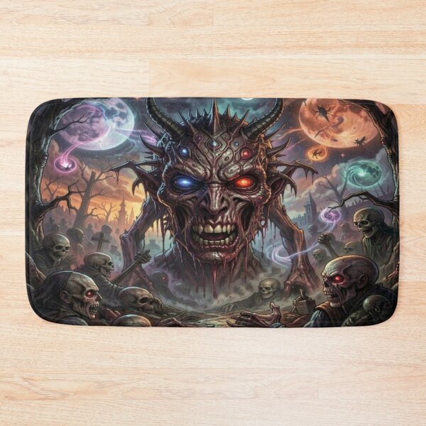 Item preview, Epic Demon Lord with Glowing Eyes Rising in a Dark Fantasy Cemetery Under Twin Moons designed and sold by FotoworldEdel.