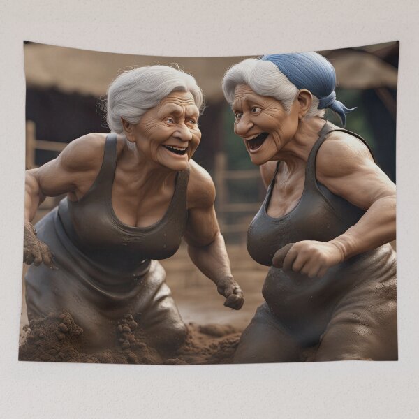 Item preview, Old women mud wrestling designed and sold by Colin Bentham.