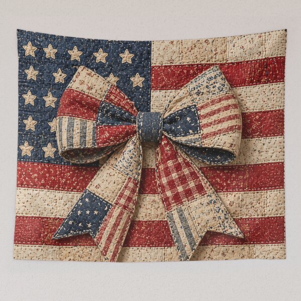 Item preview, Vintage Patchwork Flag Bow – Americana Quilt Style designed and sold by SweetLilith.