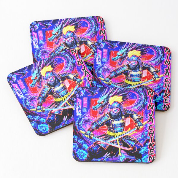Item preview, Ninja Warrior Chicken with Swords | Neon Samurai Street Art designed and sold by Cyber-ART-Studio.