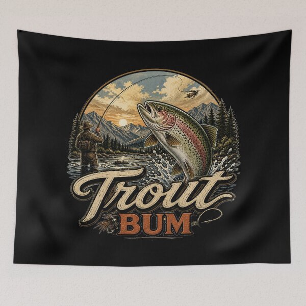 Item preview, Fly Fishing Landscape at Sunset | Trout River Vintage Outdoor Design designed and sold by Tomasz  Siennicki.