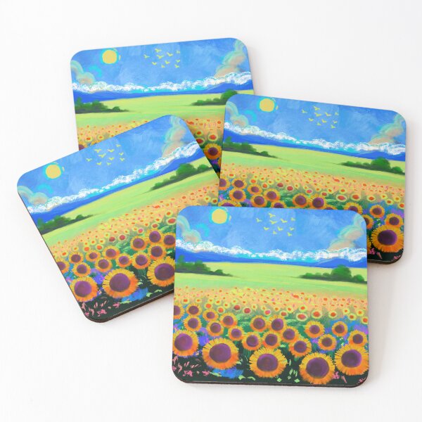 Item preview, Bright Sunflower Field Under Dreamy Blue Sky Landscape designed and sold by thecoloursandme.