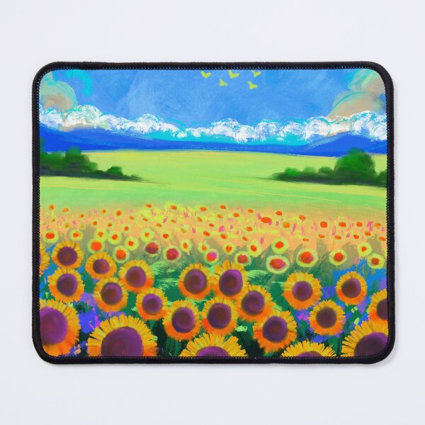 Item preview, Bright Sunflower Field Under Dreamy Blue Sky Landscape designed and sold by thecoloursandme.