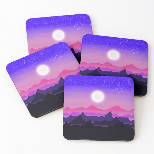 Item preview, Dreamy Neon Moon Over Mountain Purple Aesthetic Landscape designed and sold by thecoloursandme.