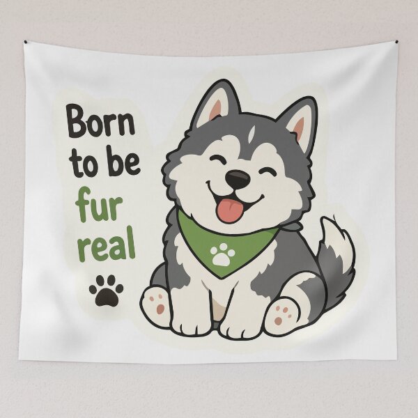 Artikelvorschau, Niedlicher Husky-Aufkleber – Lustiger Hundeaufkleber „Born to Be Fur Real“ entworfen und verkauft von Olivra.
