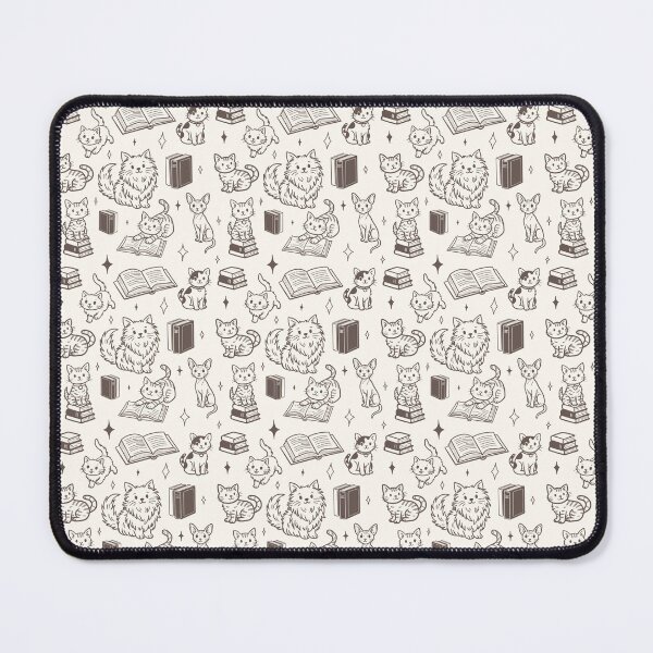 Item preview, Cute Cats and Books Doodle Seamless Pattern for Book Lovers in Mocha designed and sold by WildLakePatterns.