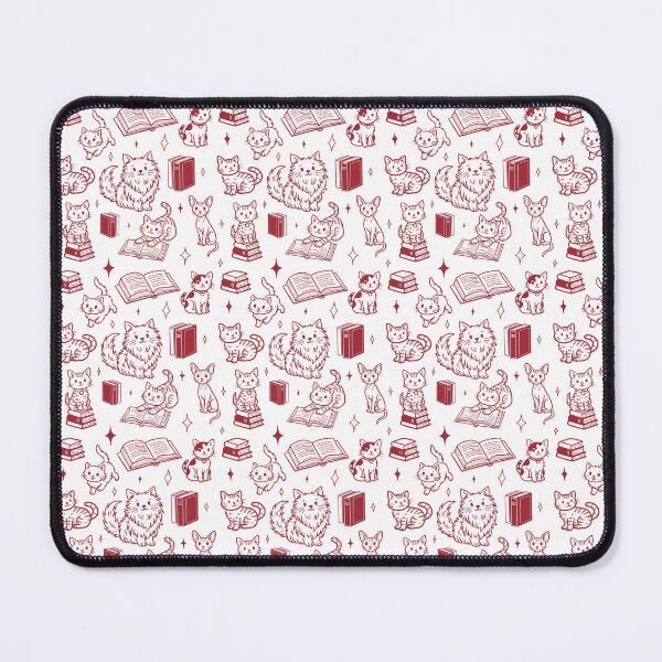 Item preview, Cute Cats and Books Doodle Seamless Pattern for Book Lovers in Red designed and sold by WildLakePatterns.
