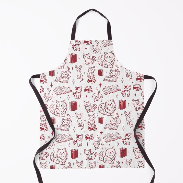 Item preview, Cute Cats and Books Doodle Seamless Pattern for Book Lovers in Red designed and sold by WildLakePatterns.