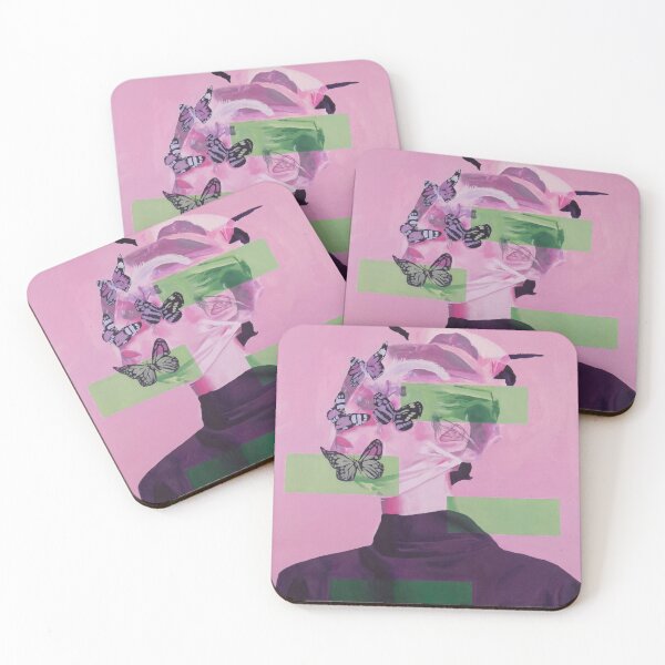 Item preview, Abstract pink portrait of a woman with butterflies designed and sold by pencilIDK.